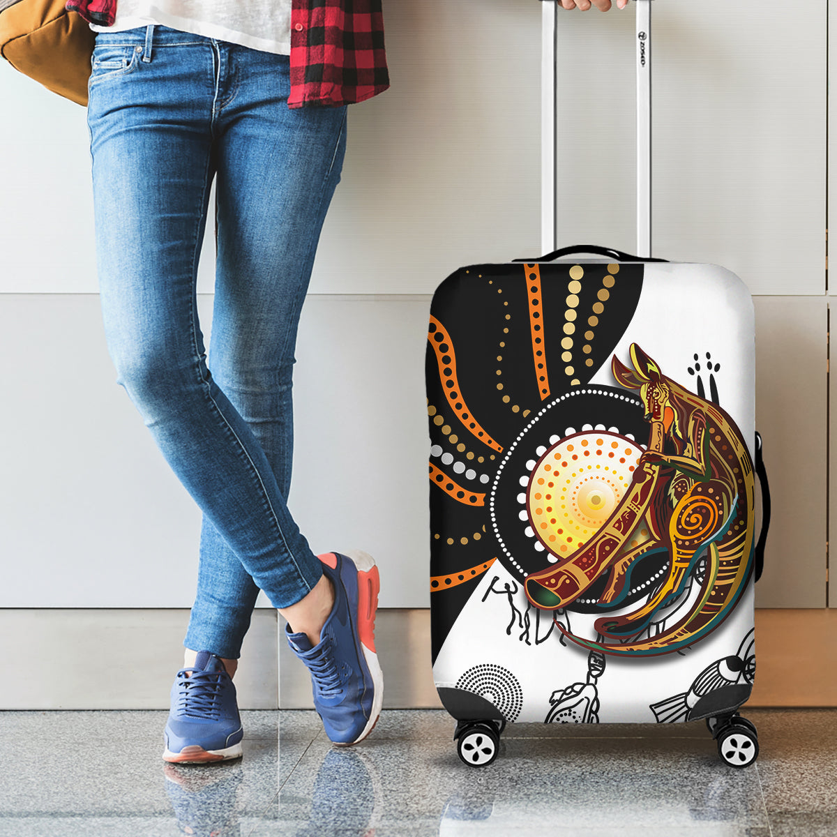 Aboriginal Kangaroo Pattern Dot Art Luggage Cover - Wonder Print Shop