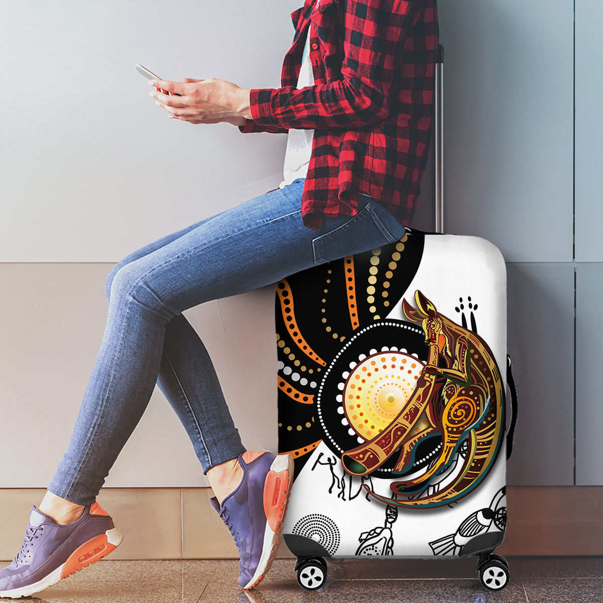 Aboriginal Kangaroo Pattern Dot Art Luggage Cover - Wonder Print Shop
