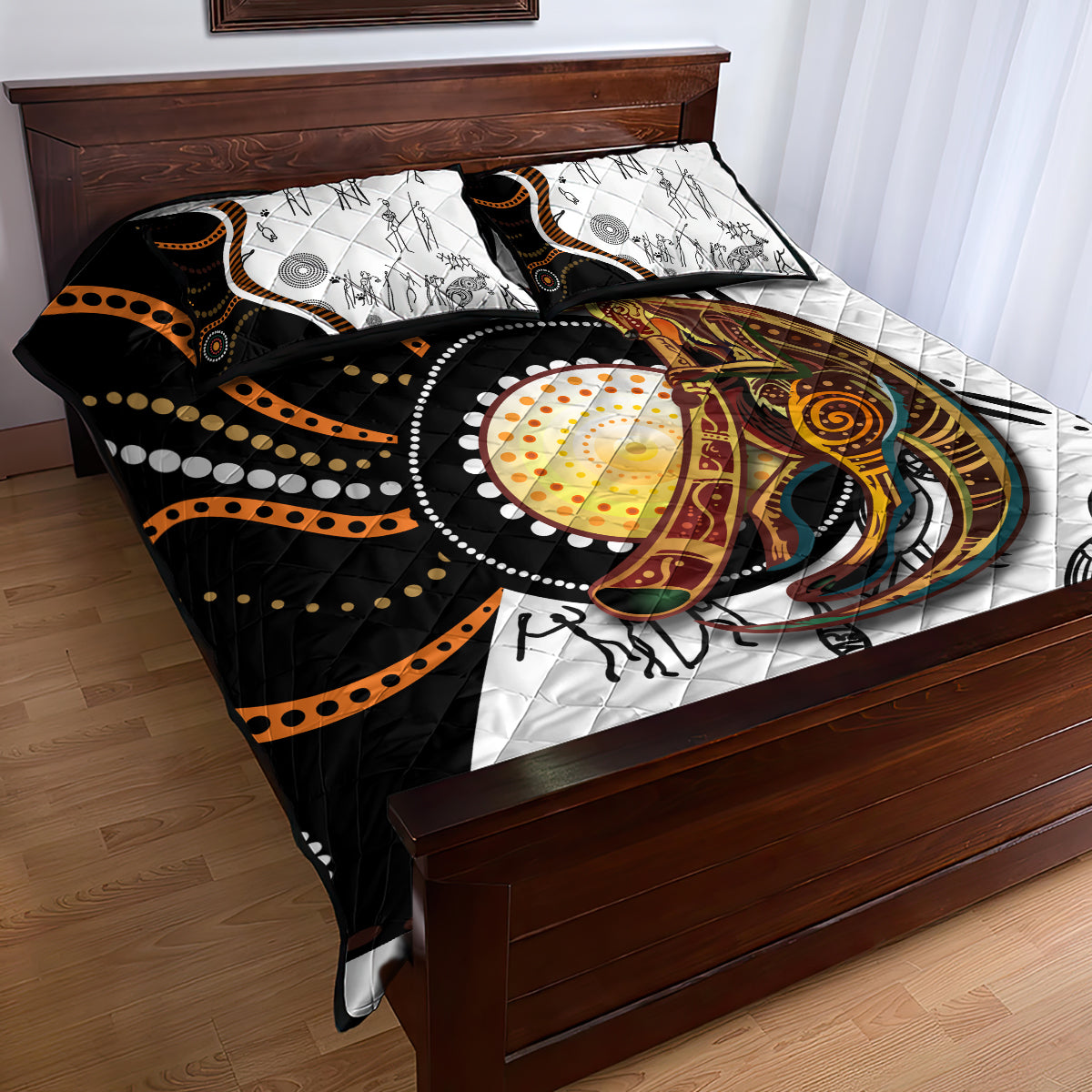 Aboriginal Kangaroo Pattern Dot Art Quilt Bed Set - Wonder Print Shop