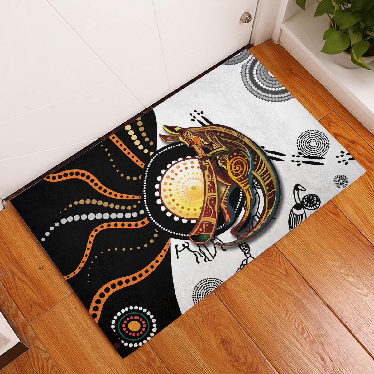 Aboriginal Kangaroo Pattern Dot Art Rubber Doormat - Wonder Print Shop