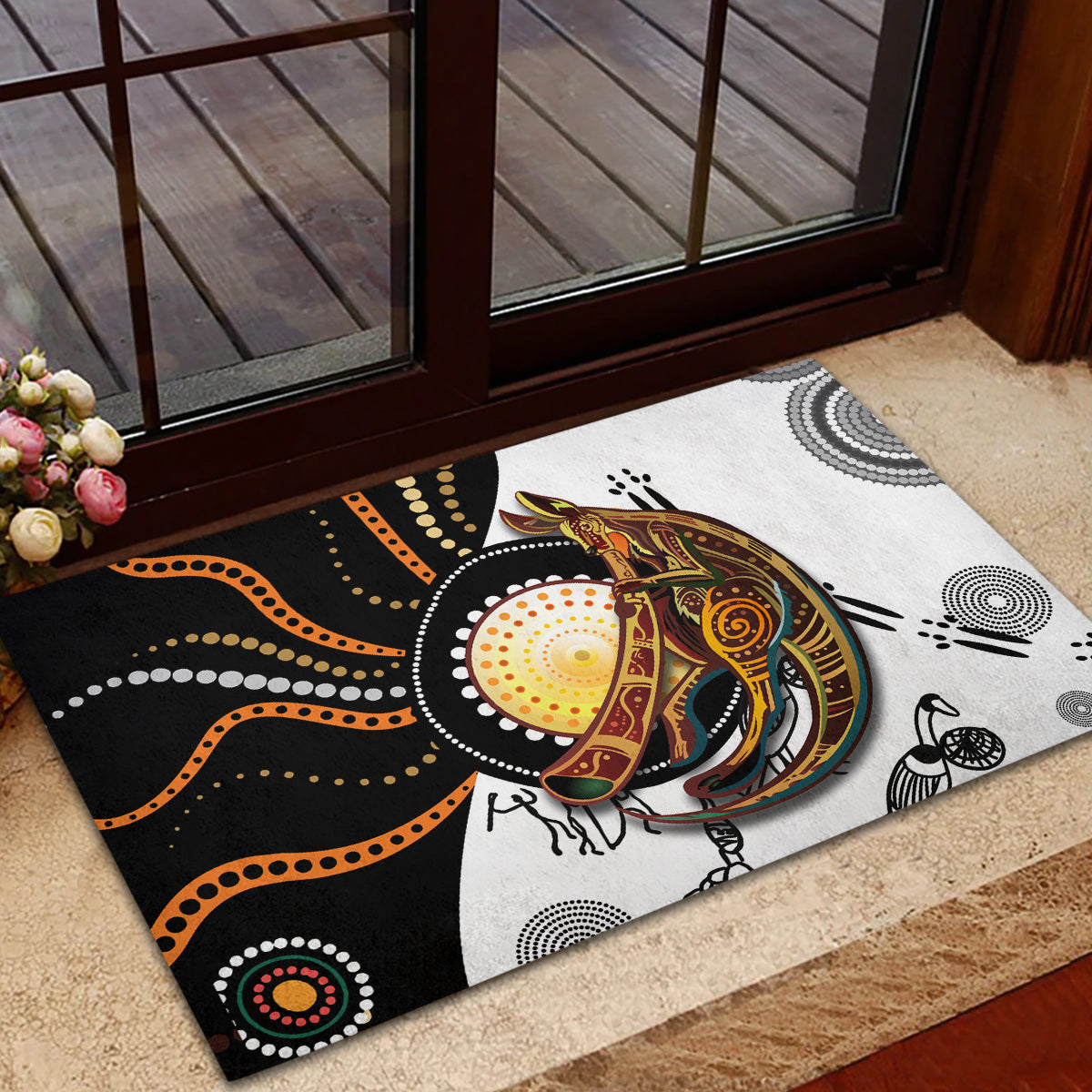 Aboriginal Kangaroo Pattern Dot Art Rubber Doormat - Wonder Print Shop