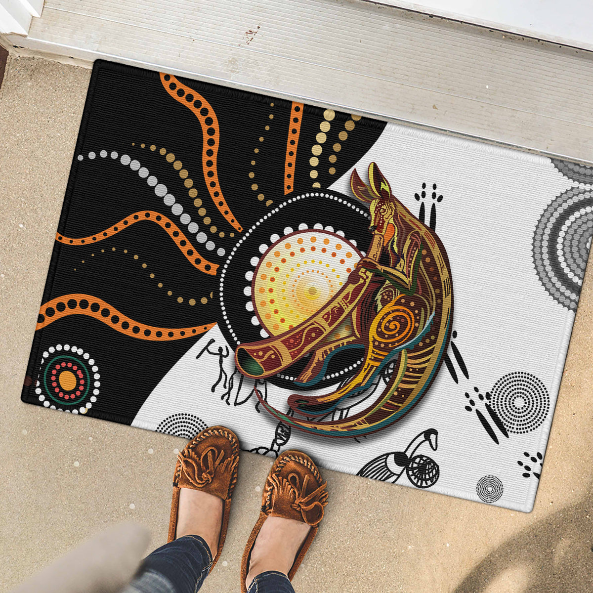 Aboriginal Kangaroo Pattern Dot Art Rubber Doormat - Wonder Print Shop