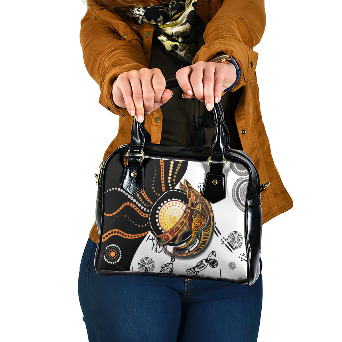 Aboriginal Kangaroo Pattern Dot Art Shoulder Handbag
