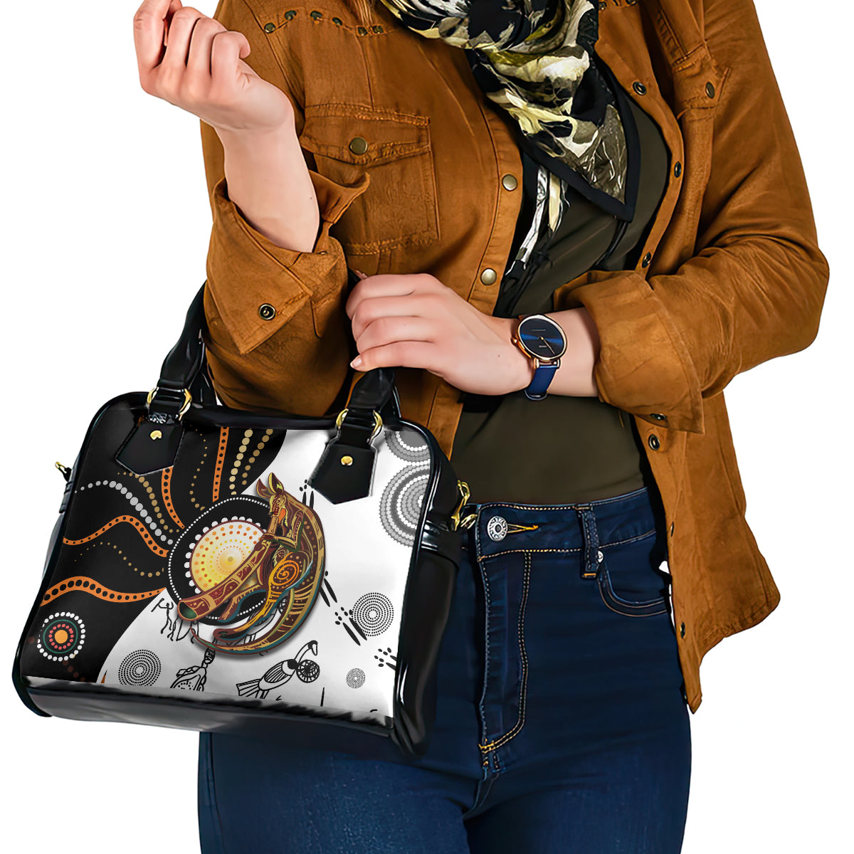 Aboriginal Kangaroo Pattern Dot Art Shoulder Handbag