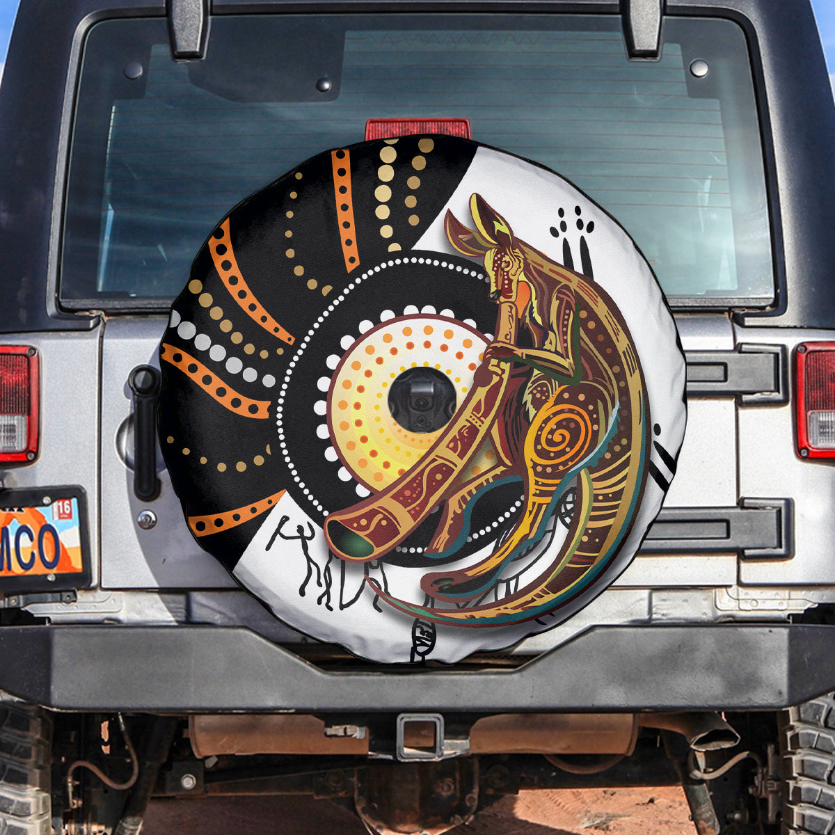 Aboriginal Kangaroo Pattern Dot Art Spare Tire Cover - Wonder Print Shop