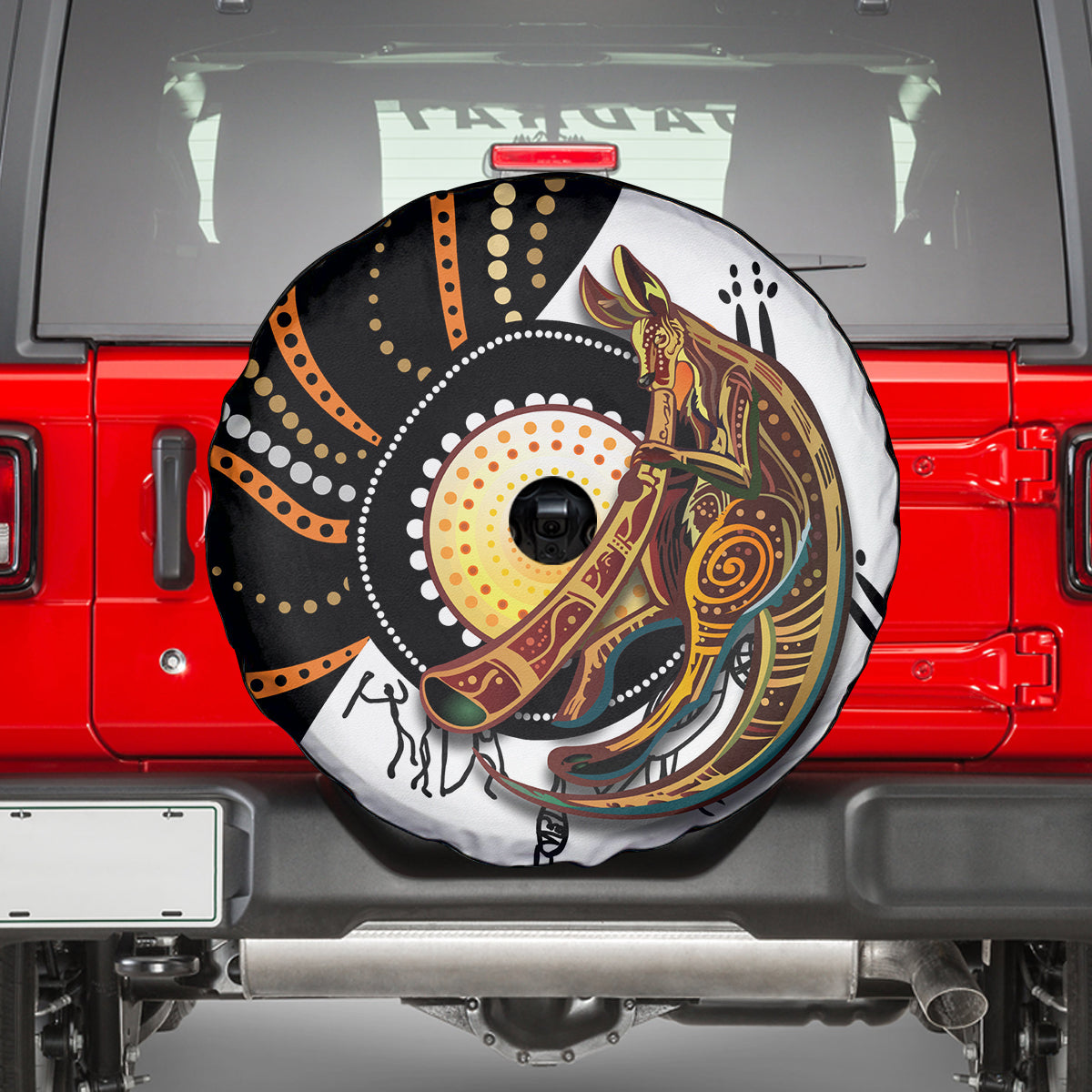 Aboriginal Kangaroo Pattern Dot Art Spare Tire Cover - Wonder Print Shop