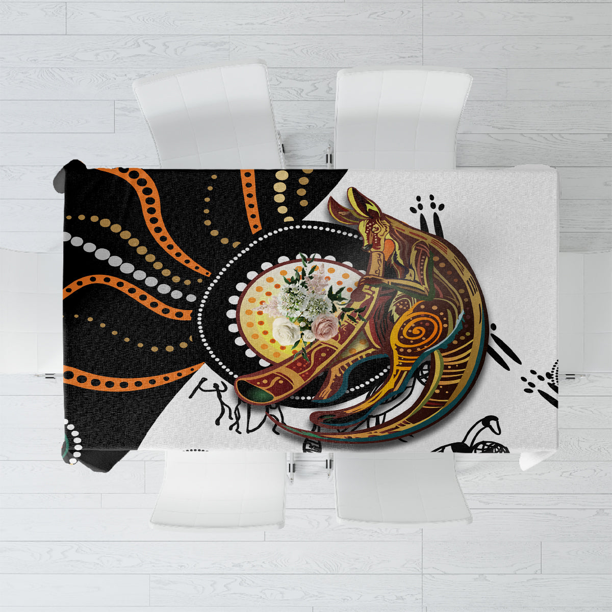 Aboriginal Kangaroo Pattern Dot Art Tablecloth - Wonder Print Shop