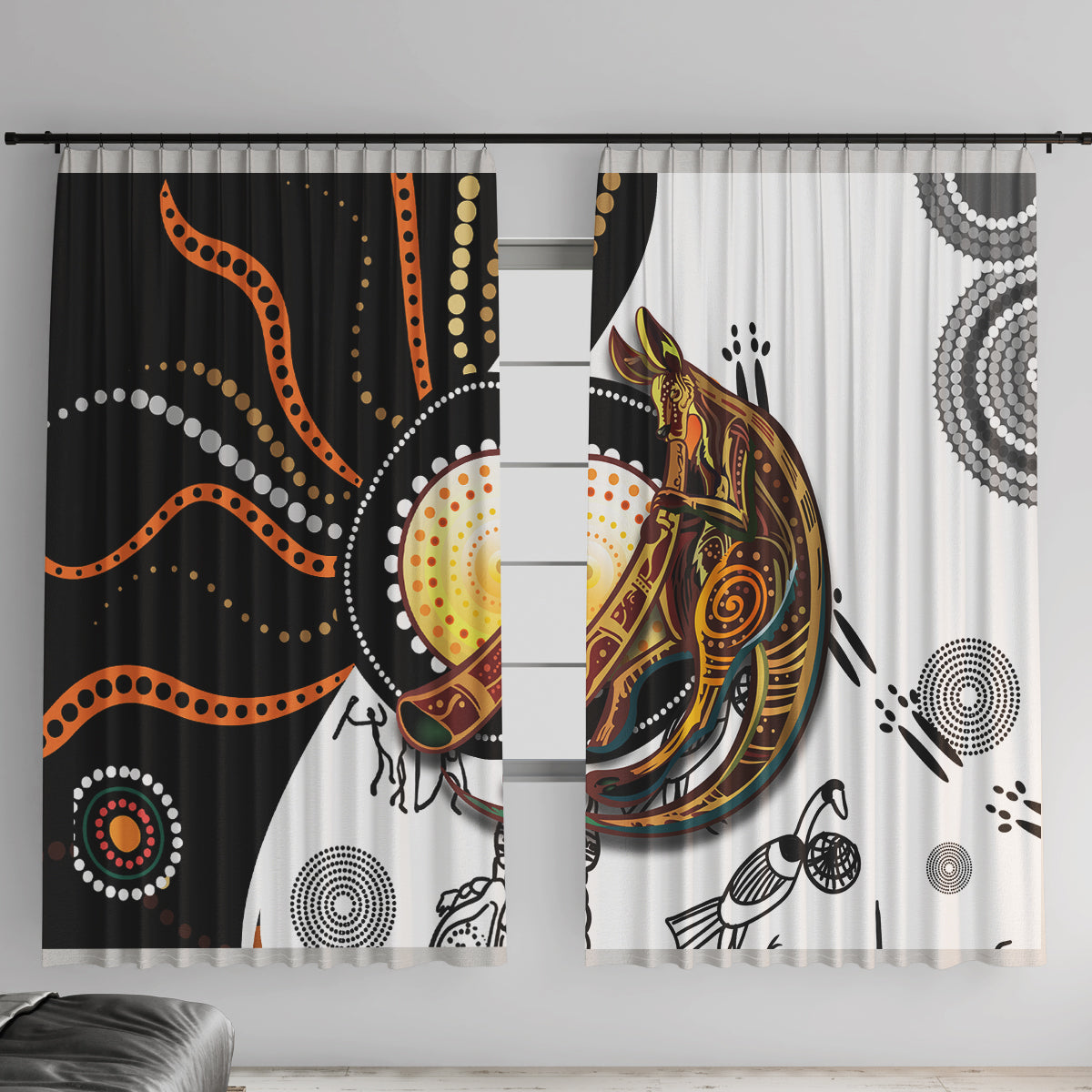 Aboriginal Kangaroo Pattern Dot Art Window Curtain - Wonder Print Shop