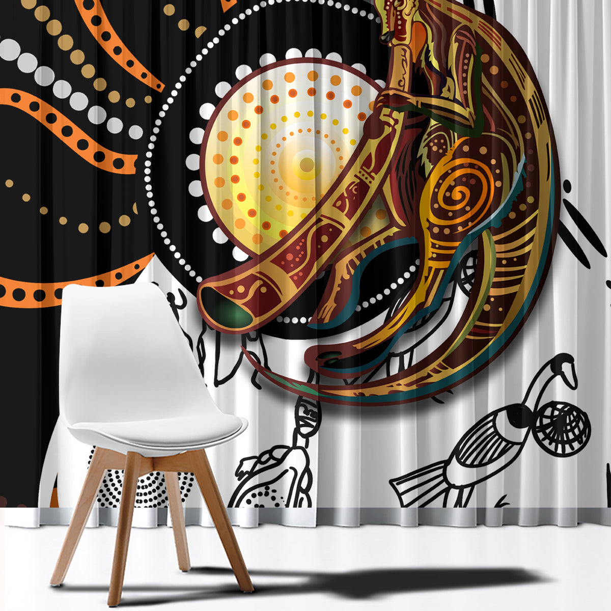 Aboriginal Kangaroo Pattern Dot Art Window Curtain - Wonder Print Shop