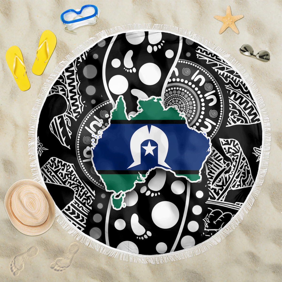 Torest Trait Islands Map Mix Aboriginal Pattern Beach Blanket - Wonder Print Shop