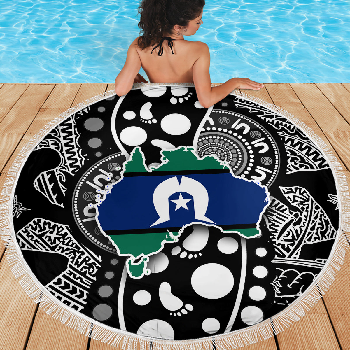 Torest Trait Islands Map Mix Aboriginal Pattern Beach Blanket - Wonder Print Shop