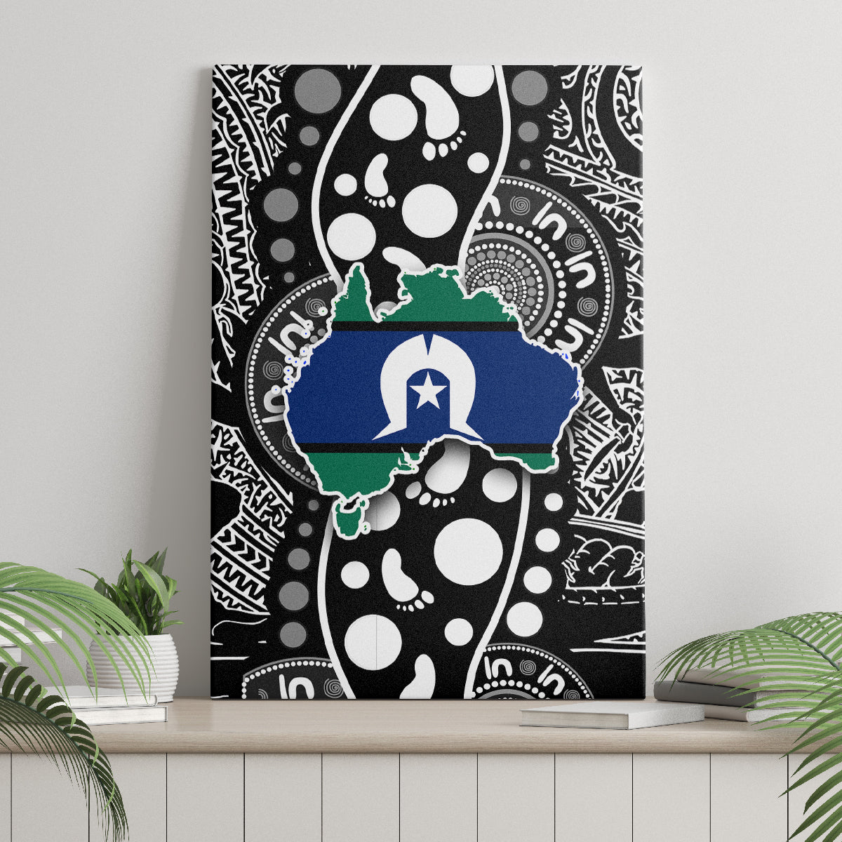 Torest Trait Islands Map Mix Aboriginal Pattern Canvas Wall Art - Wonder Print Shop