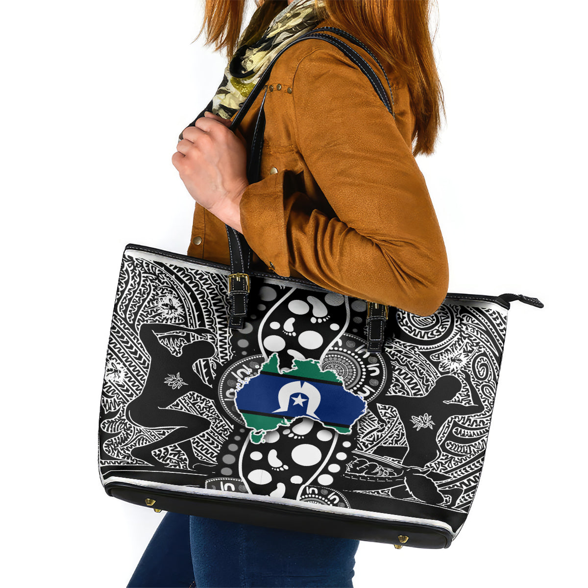 Torest Trait Islands Map Mix Aboriginal Pattern Leather Tote Bag - Wonder Print Shop