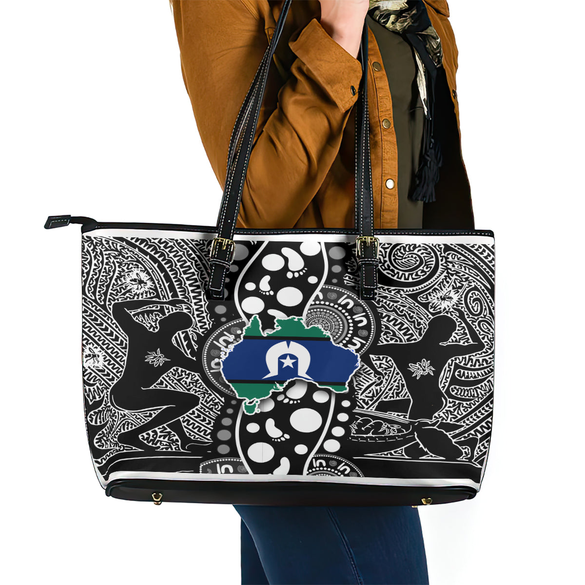 Torest Trait Islands Map Mix Aboriginal Pattern Leather Tote Bag - Wonder Print Shop