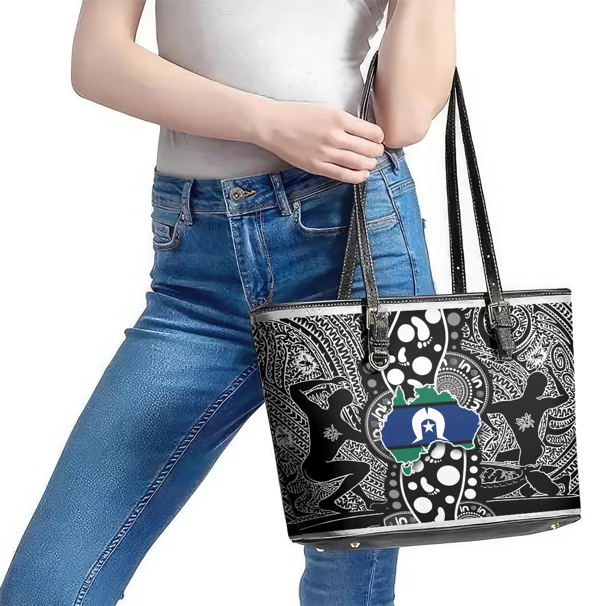 Torest Trait Islands Map Mix Aboriginal Pattern Leather Tote Bag - Wonder Print Shop