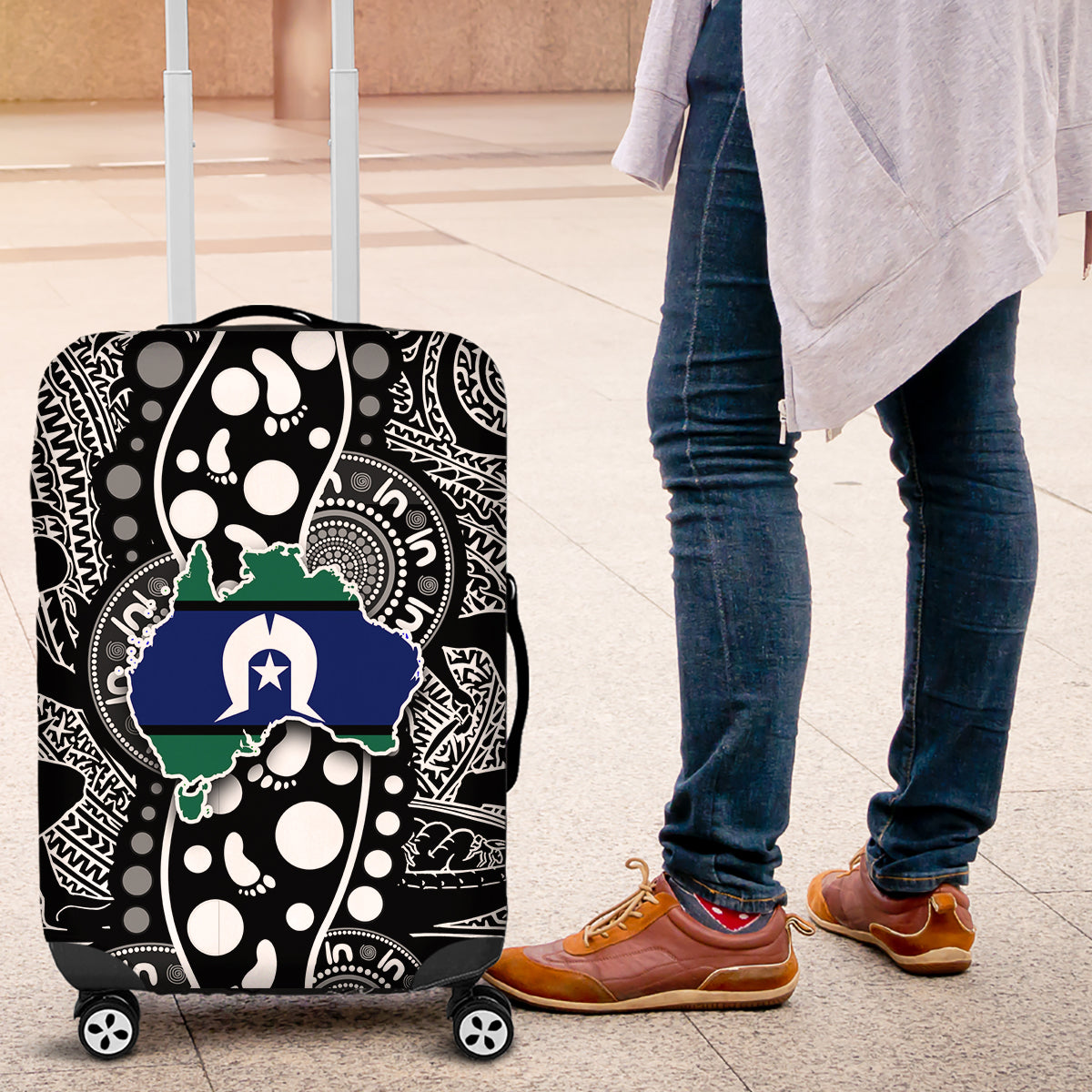 Torest Trait Islands Map Mix Aboriginal Pattern Luggage Cover - Wonder Print Shop