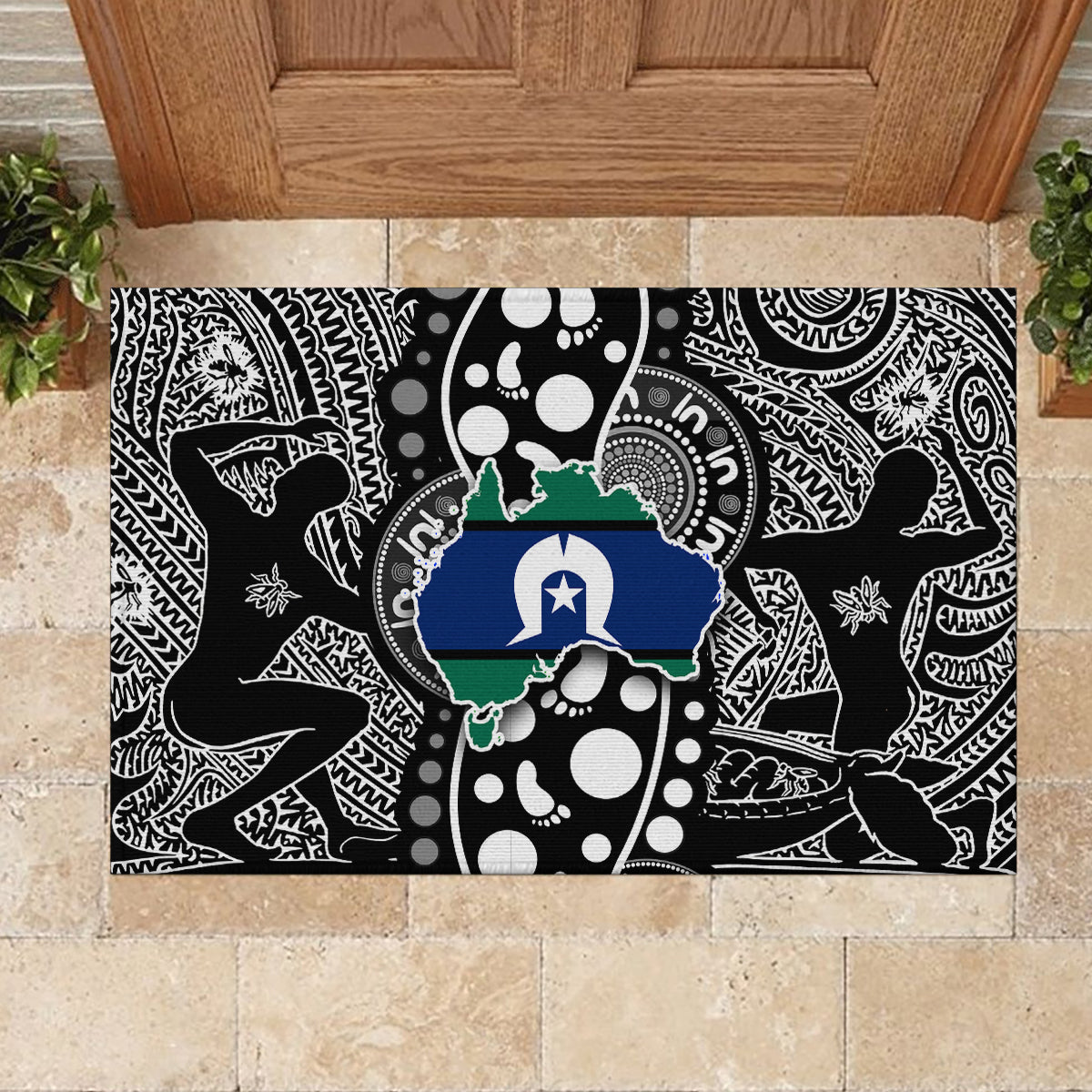 Torest Trait Islands Map Mix Aboriginal Pattern Rubber Doormat - Wonder Print Shop