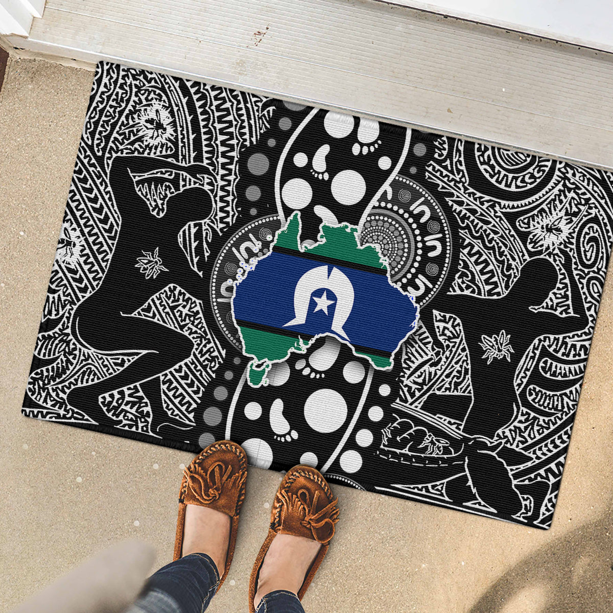 Torest Trait Islands Map Mix Aboriginal Pattern Rubber Doormat - Wonder Print Shop