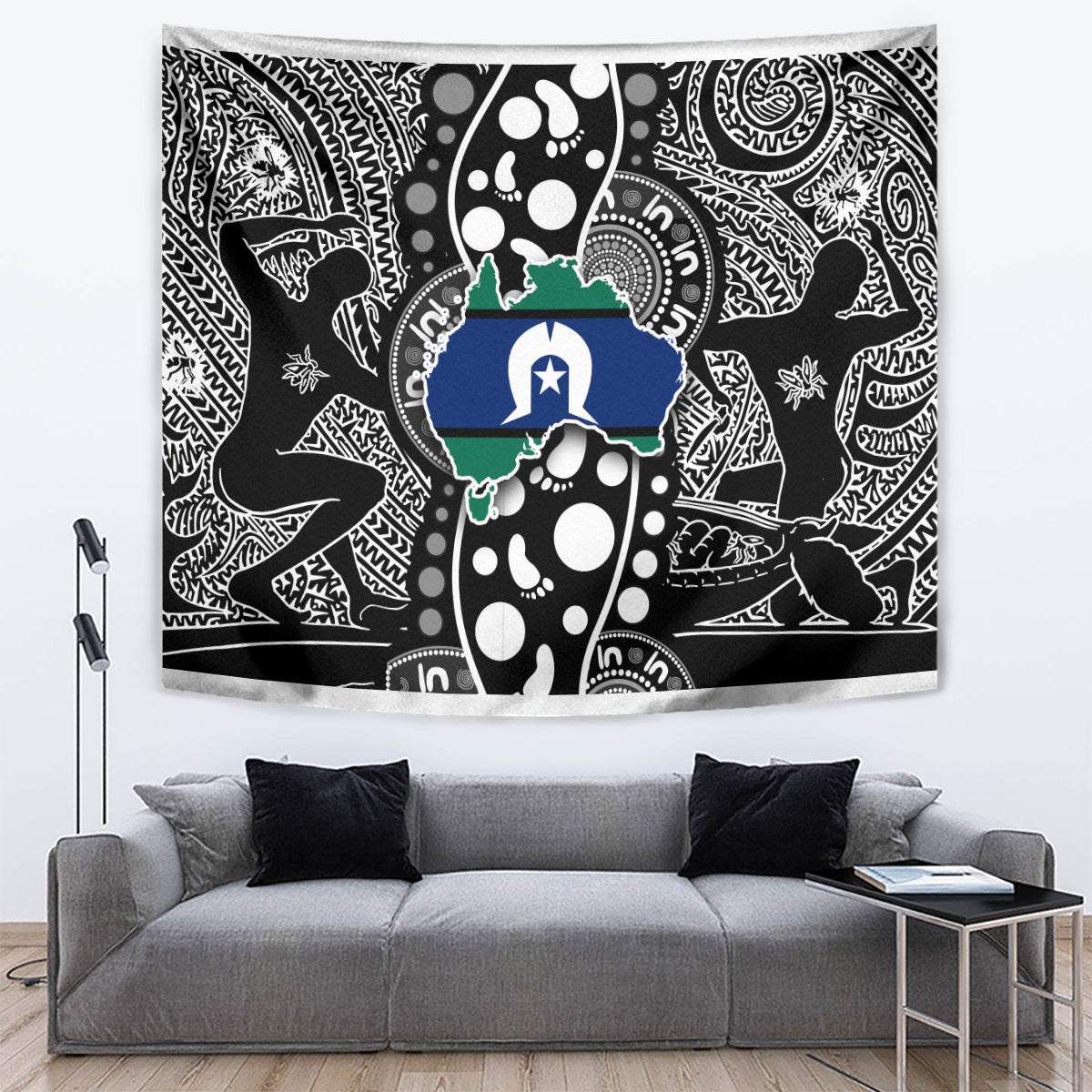 Torest Trait Islands Map Mix Aboriginal Pattern Tapestry - Wonder Print Shop