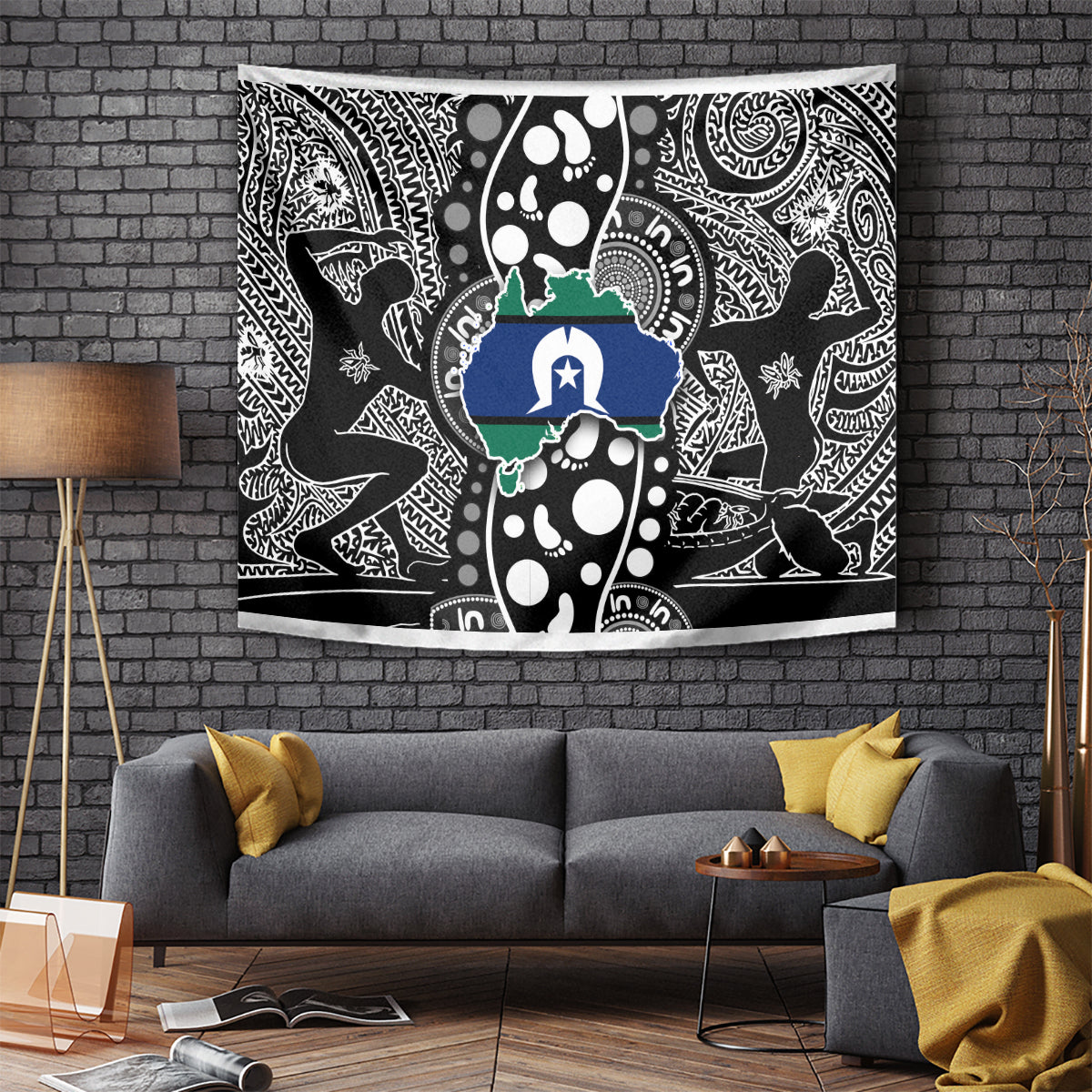 Torest Trait Islands Map Mix Aboriginal Pattern Tapestry - Wonder Print Shop