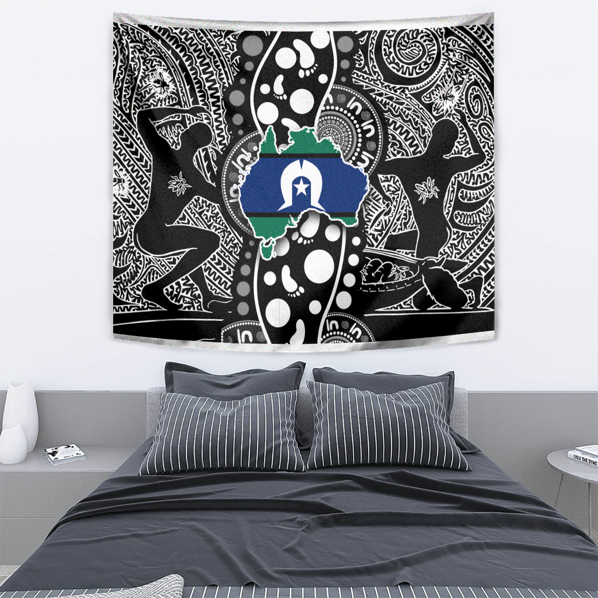 Torest Trait Islands Map Mix Aboriginal Pattern Tapestry - Wonder Print Shop