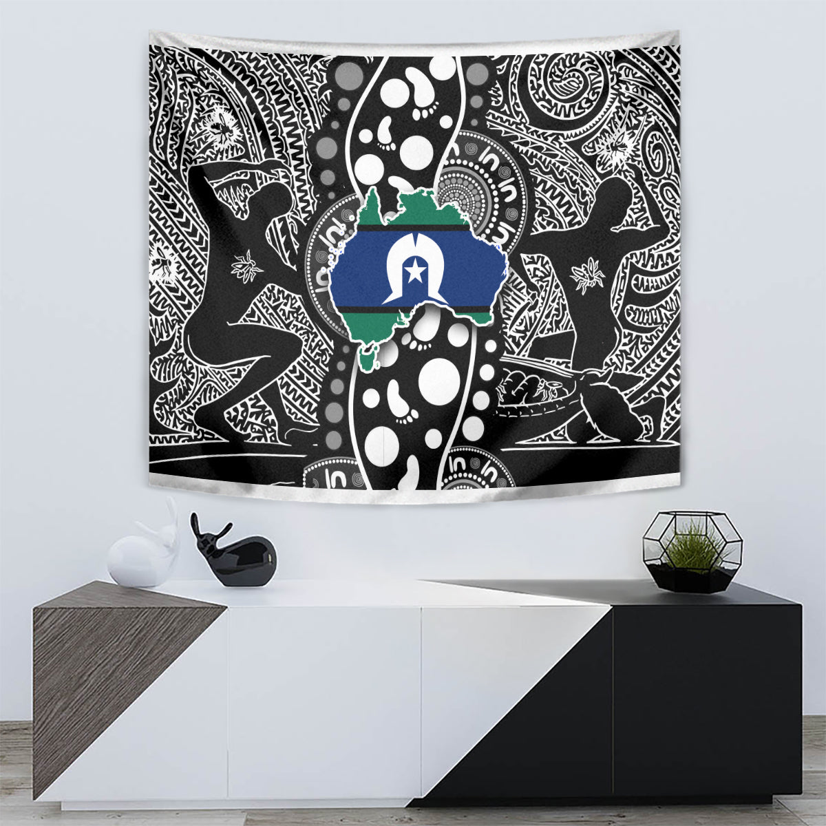 Torest Trait Islands Map Mix Aboriginal Pattern Tapestry - Wonder Print Shop