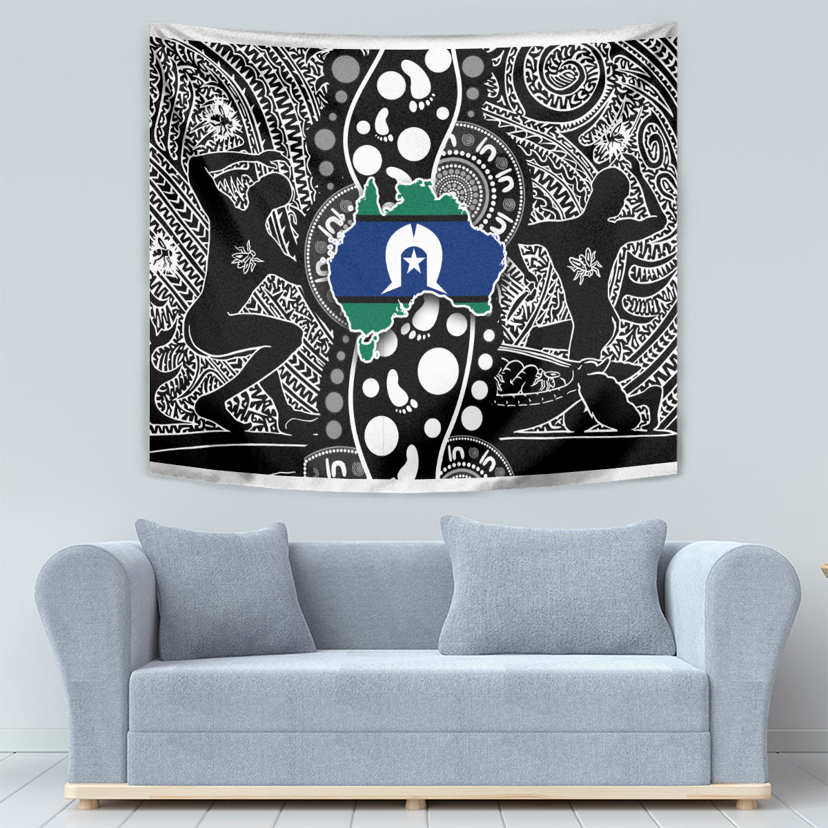 Torest Trait Islands Map Mix Aboriginal Pattern Tapestry - Wonder Print Shop