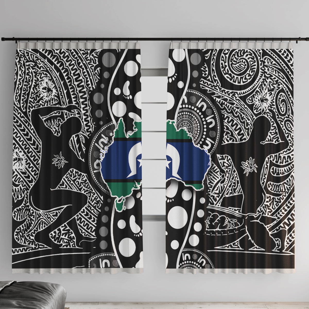 Torest Trait Islands Map Mix Aboriginal Pattern Window Curtain - Wonder Print Shop