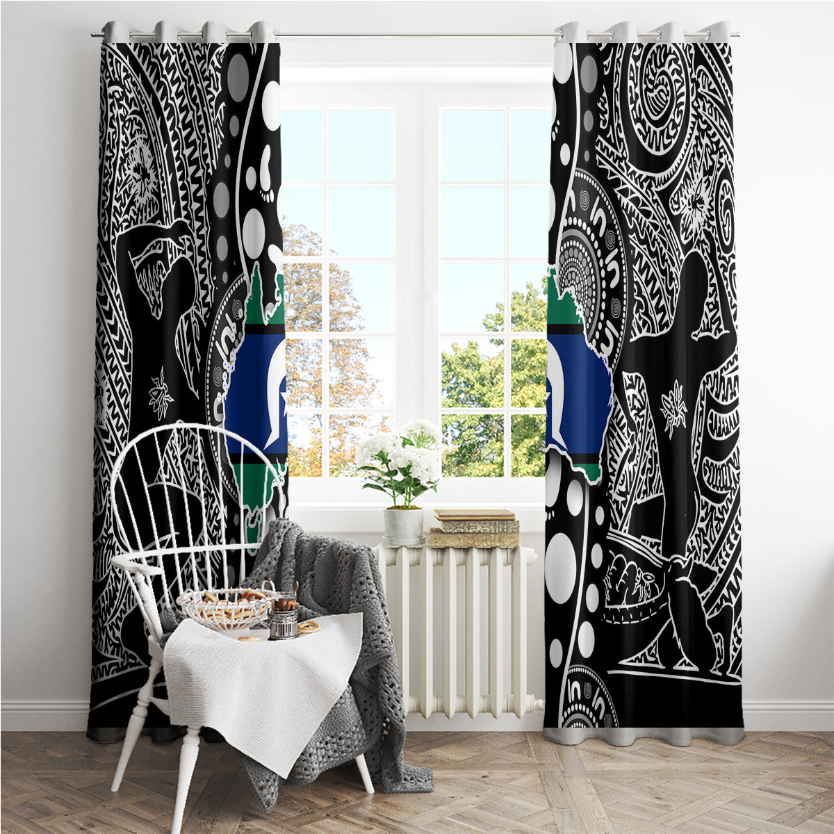 Torest Trait Islands Map Mix Aboriginal Pattern Window Curtain - Wonder Print Shop