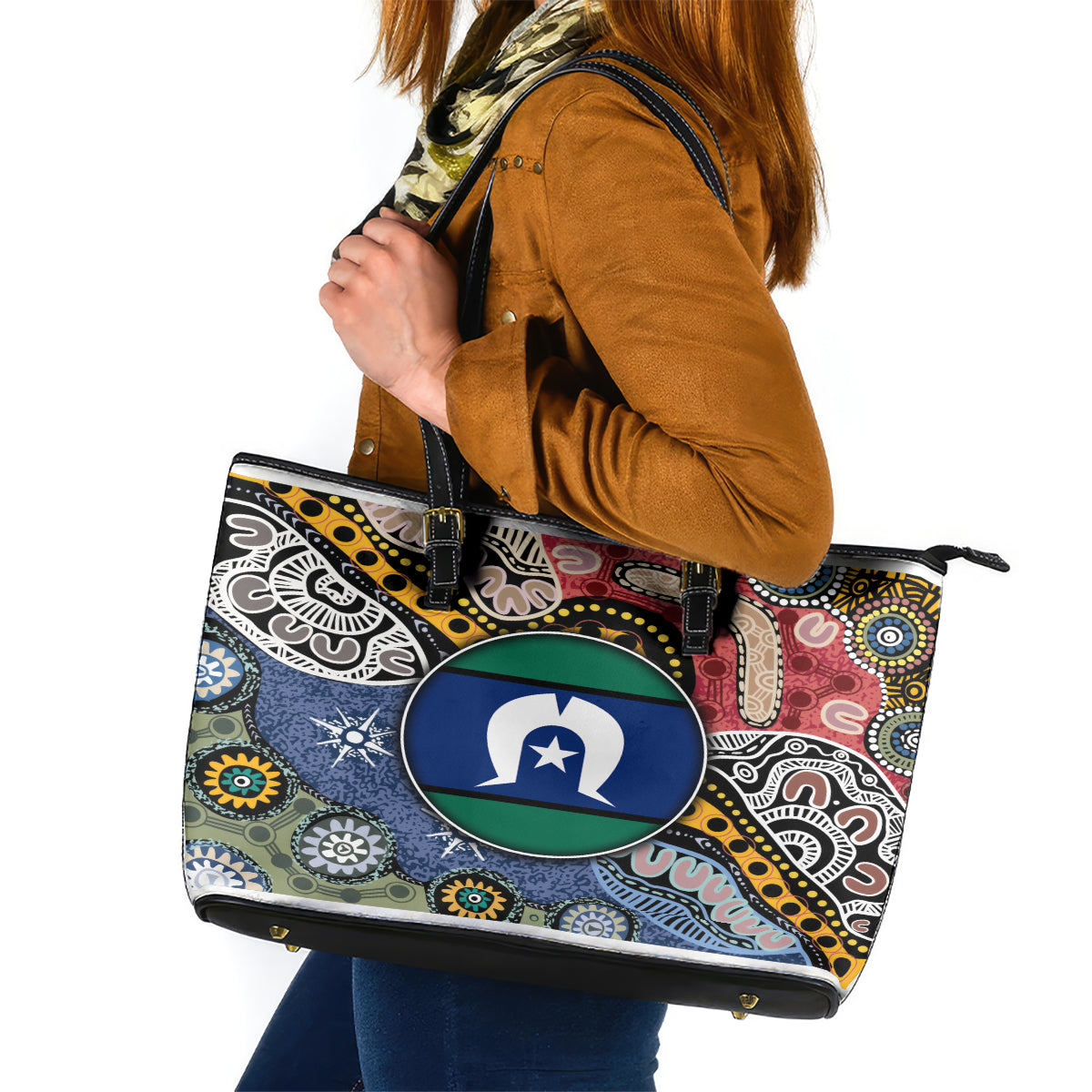 Torest Trait Islands Mix Aboriginal Pattern Leather Tote Bag - Wonder Print Shop