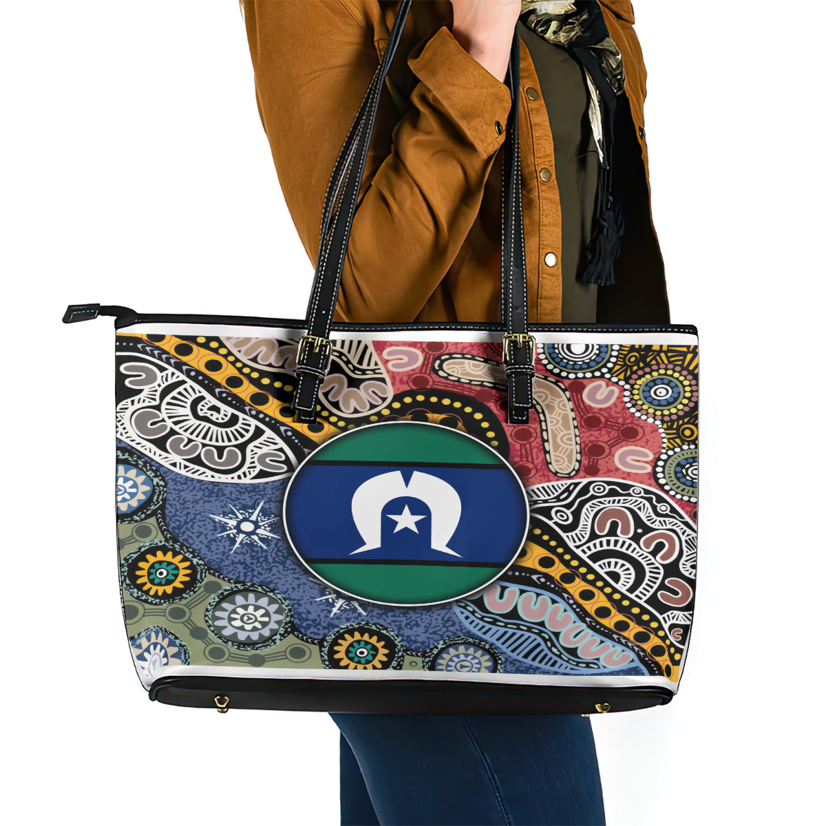 Torest Trait Islands Mix Aboriginal Pattern Leather Tote Bag - Wonder Print Shop
