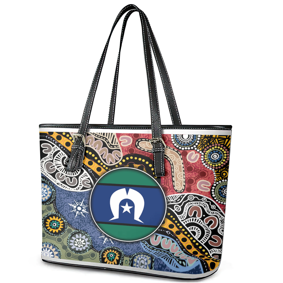 Torest Trait Islands Mix Aboriginal Pattern Leather Tote Bag - Wonder Print Shop