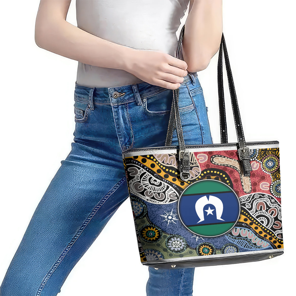 Torest Trait Islands Mix Aboriginal Pattern Leather Tote Bag - Wonder Print Shop