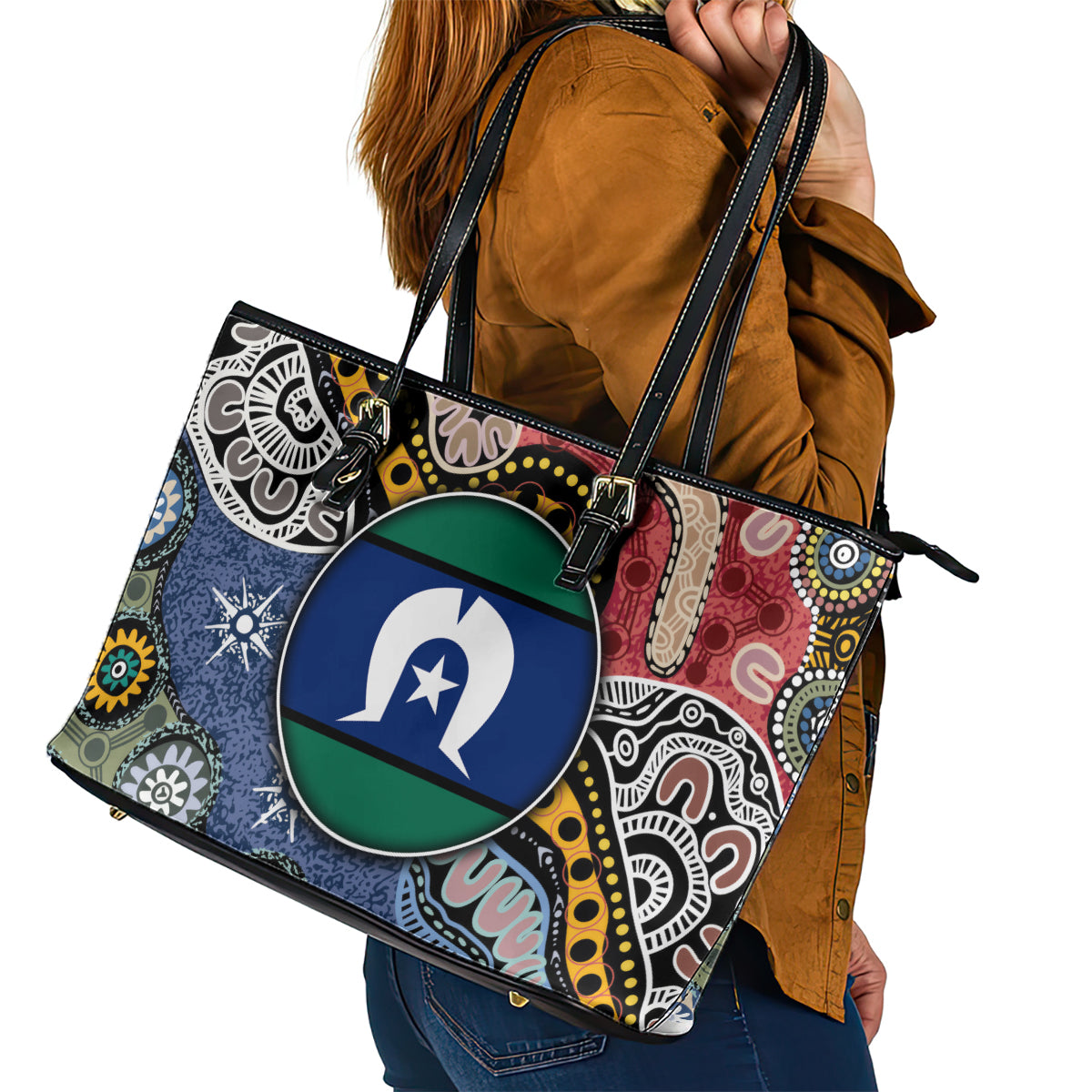 Torest Trait Islands Mix Aboriginal Pattern Leather Tote Bag - Wonder Print Shop