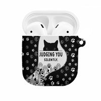 Judging You Silently AirPods Case Black Cat Playful Monochrome Paw Print