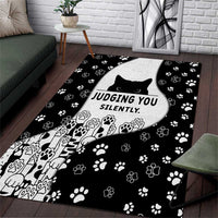 Judging You Silently Area Rug Black Cat Playful Monochrome Paw Print