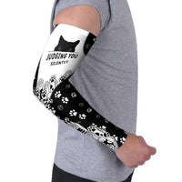 Judging You Silently Arm Sleeves Black Cat Playful Monochrome Paw Print