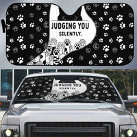 Judging You Silently Auto Sun Shade Black Cat Playful Monochrome Paw Print