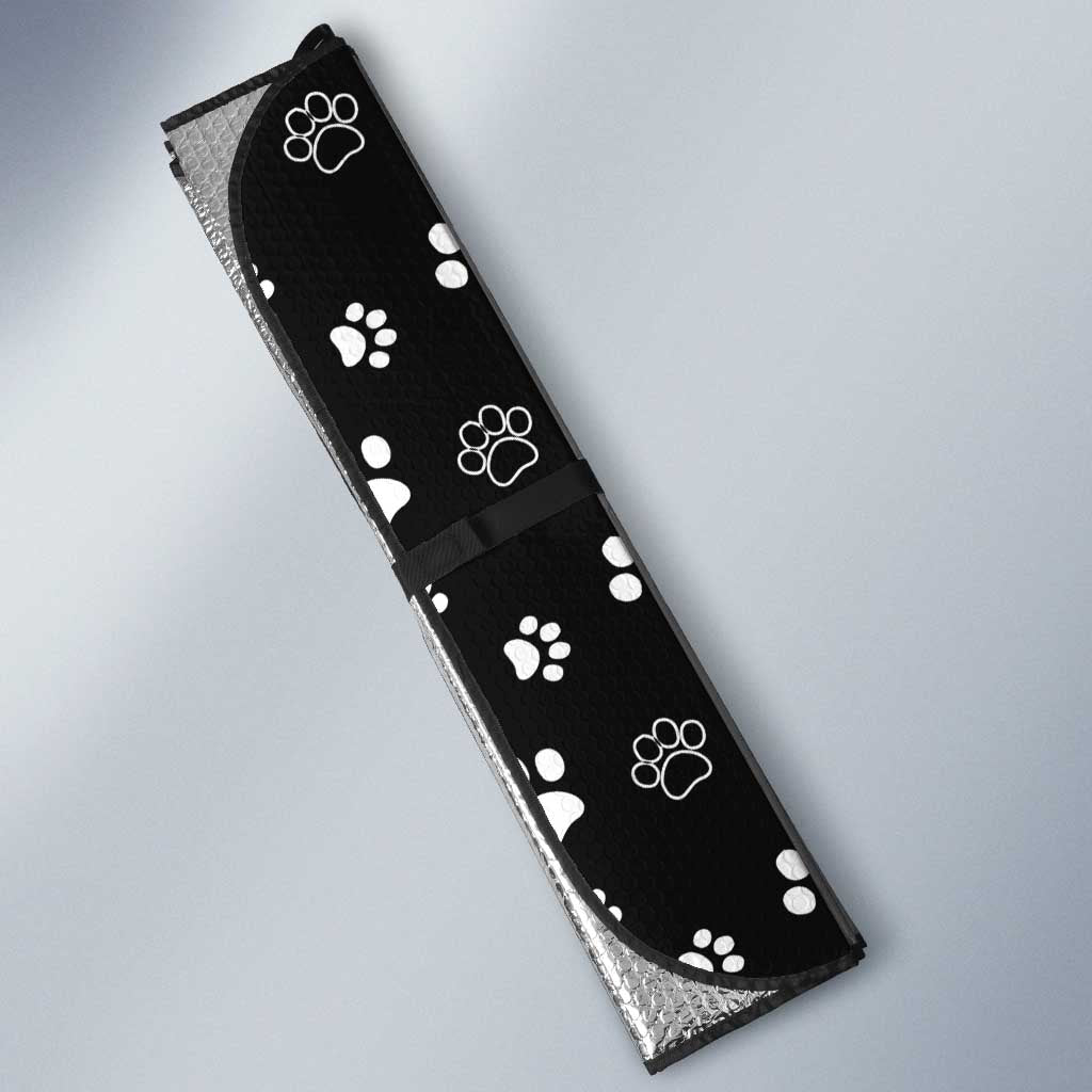 Judging You Silently Auto Sun Shade Black Cat Playful Monochrome Paw Print