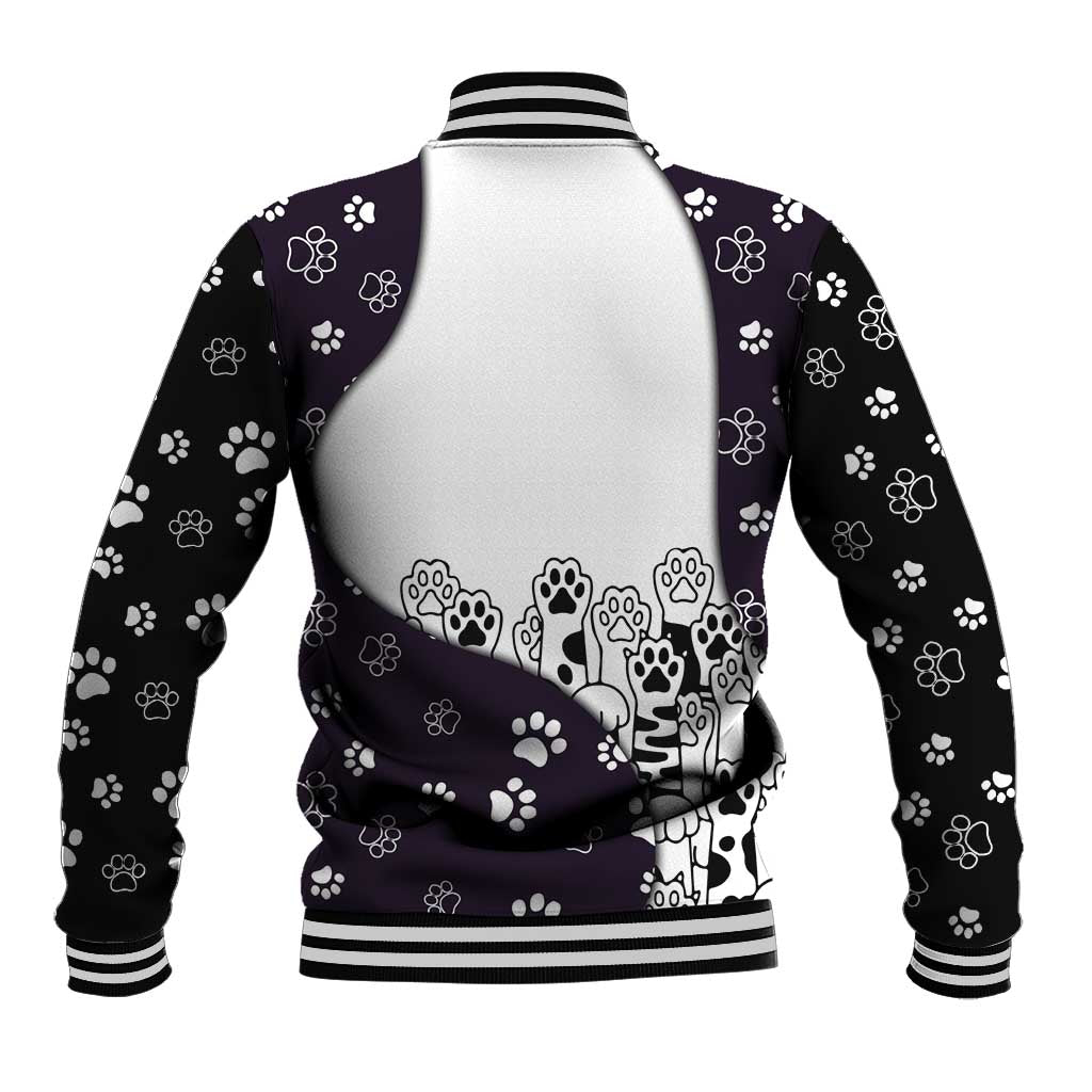 Judging You Silently Baseball Jacket Black Cat Playful Monochrome Paw Print