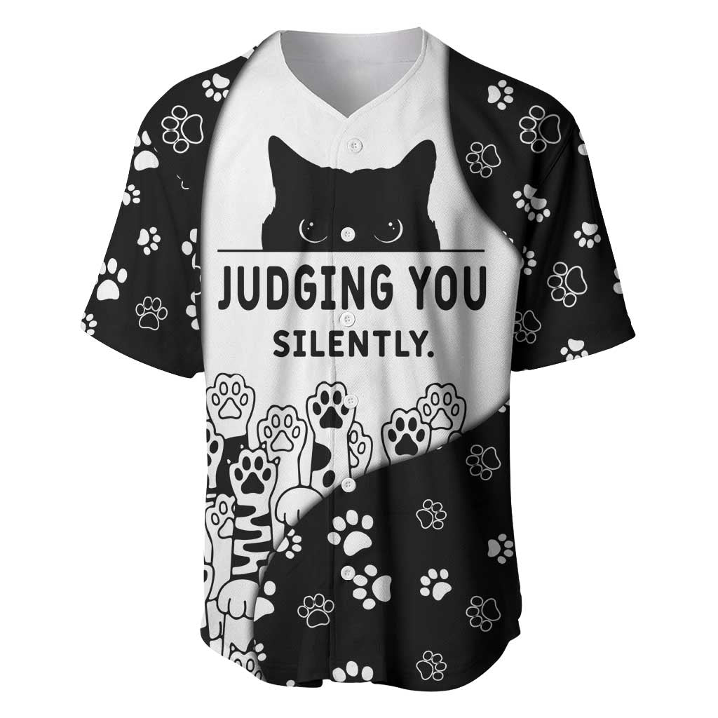 Judging You Silently Baseball Jersey Black Cat Playful Monochrome Paw Print