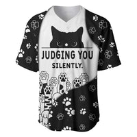 Judging You Silently Baseball Jersey Black Cat Playful Monochrome Paw Print