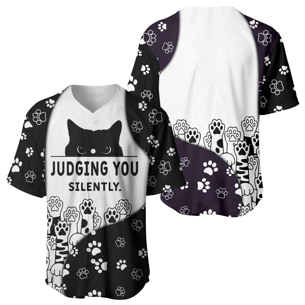 Judging You Silently Baseball Jersey Black Cat Playful Monochrome Paw Print
