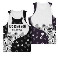 Judging You Silently Basketball Jersey Black Cat Playful Monochrome Paw Print