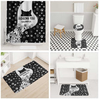 Judging You Silently Bathroom Set Black Cat Playful Monochrome Paw Print
