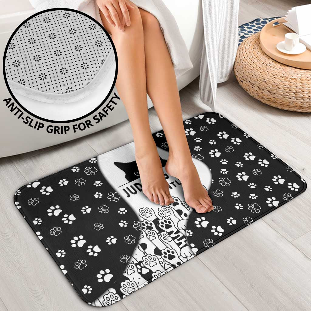 Judging You Silently Bathroom Set Black Cat Playful Monochrome Paw Print