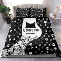 Judging You Silently Bedding Set Black Cat Playful Monochrome Paw Print