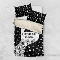 Judging You Silently Bedding Set Black Cat Playful Monochrome Paw Print