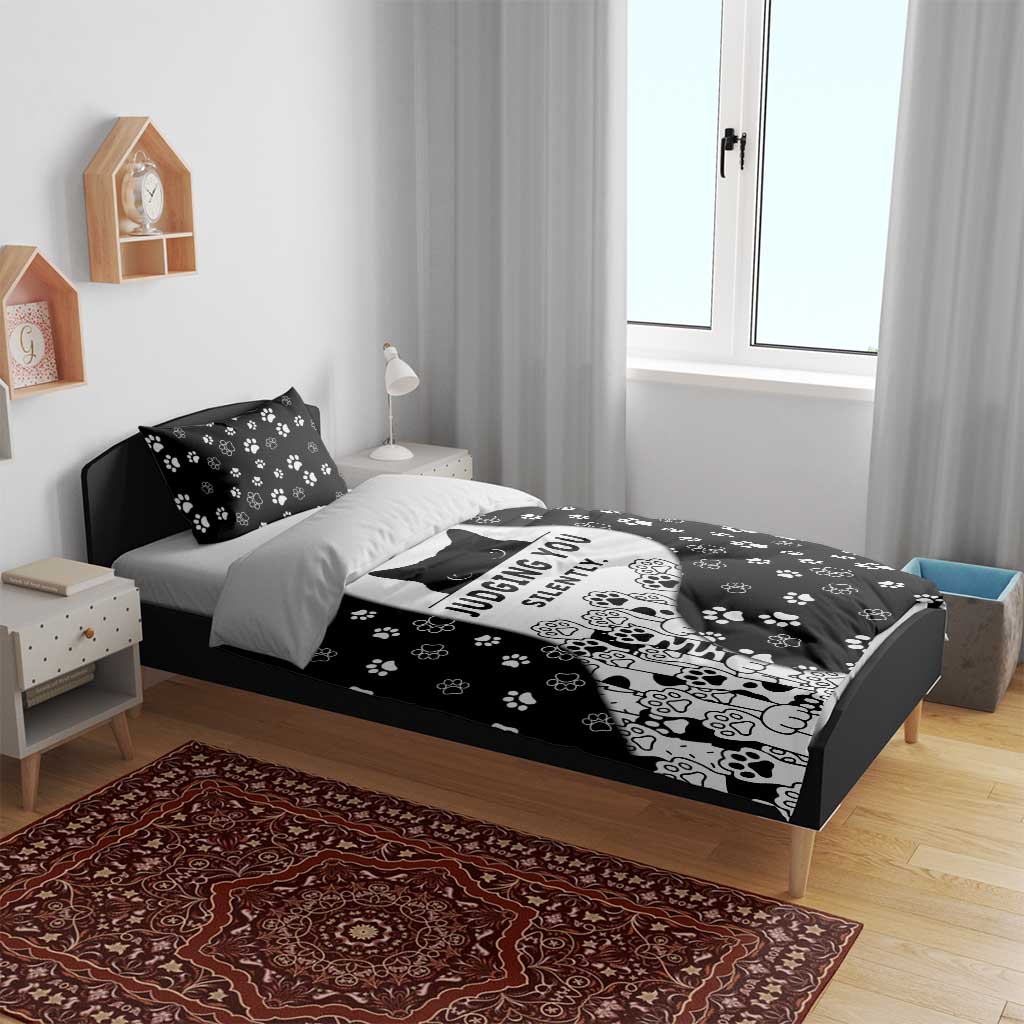 Judging You Silently Bedding Set Black Cat Playful Monochrome Paw Print