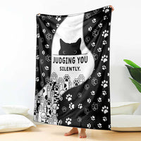 Judging You Silently Blanket Black Cat Playful Monochrome Paw Print